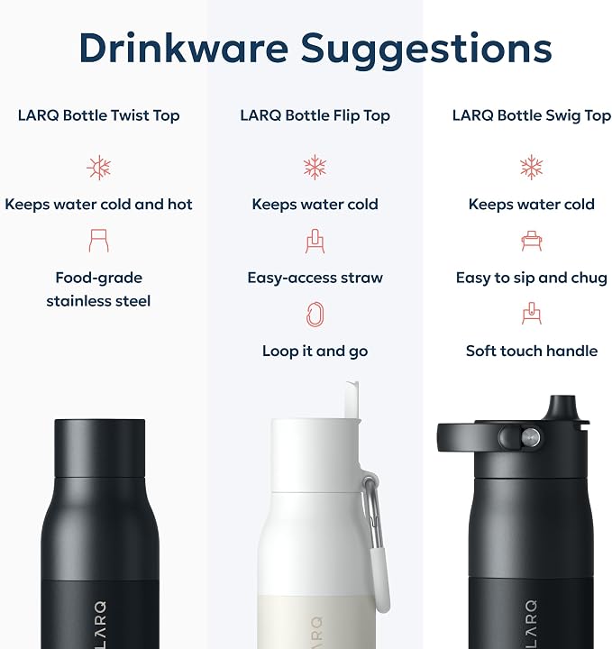 LARQ Twist Top — Reusable Insulated Stainless Steel Water Bottle, Metal Water Bottle for Men, Women, Kids, 100% Leakproof, BPA Free, No Straw — Travel, Gym, Office, School — 25 oz, Obsidian Black