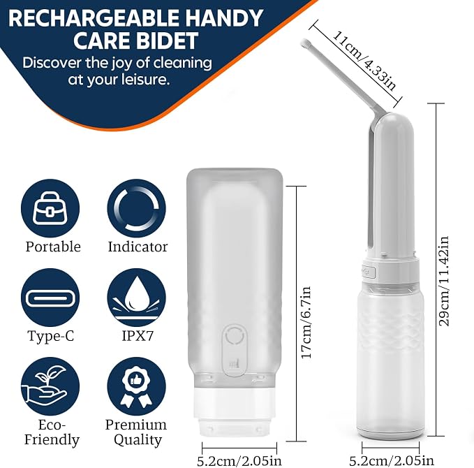 ( 320ml ) PureStream Portable Bidet – Large Capacity, USB-C Rechargeable Handheld Sprayer for Travel, Bottle Adapter, 180° Foldable Nozzle, Adjustable Pressure Modes, Waterproof, for Men and Women