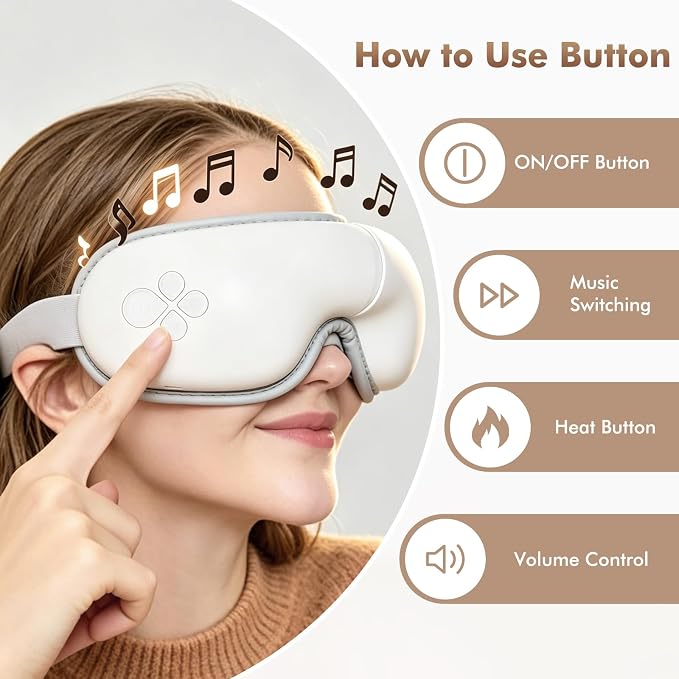 LAOBEN Eye Massager with Heat- Eye Mask for Migraines & Improve Sleep | Cordless, Stress Relief, Portable Folding & Light-Blocking Design, Reduce Strain for Plane, Travel, Gift for Women Men
