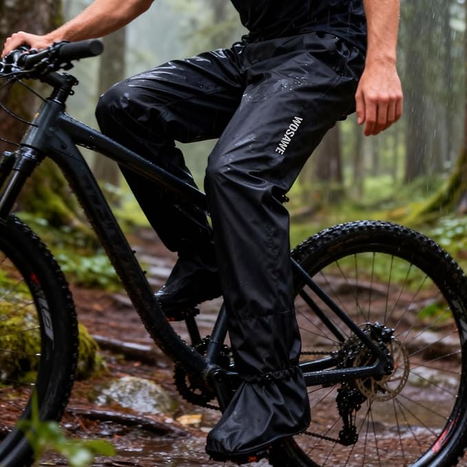 WOSAWE Rain Pants Unisex Waterproof Trousers Lightweight Breathable Motorcycle Rain Overtrousers Windproof with Shoes Cover