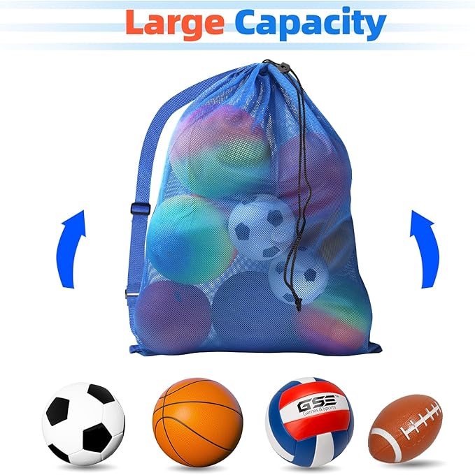 GSE Games & Sports Expert 24x36/30x40 X-Large Mesh Sports Equipment Drawstring Bag for Soccers, Basketballs, Footballs