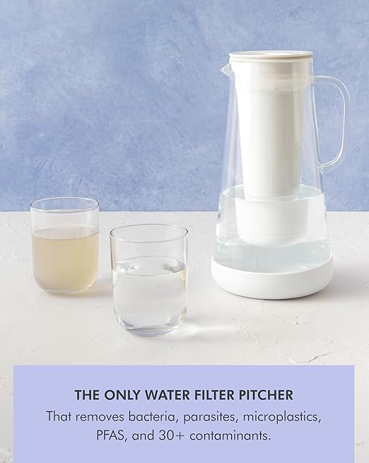 LifeStraw Home-Water Filter Pitcher, 7-Cup, Glass with Silicone Base,White,for Everyday Protection Against Bacteria, Parasites,Microplastics, Lead, Mercury, PFAS and a Variety of Chemicals (Pack of 6)