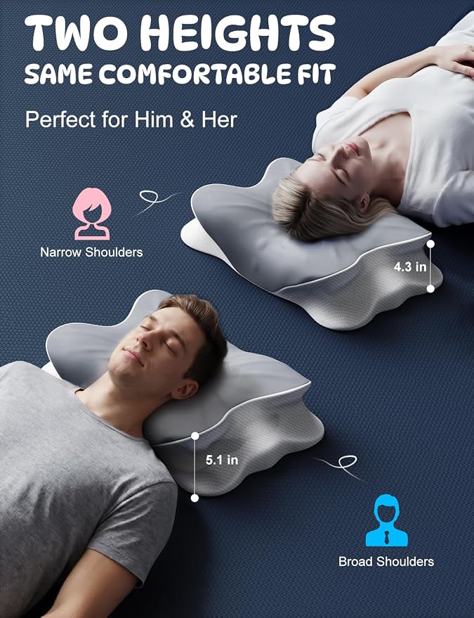Cooling Cervical Neck Pillow for Pain Relief, Ergonomic Mellow Sleep Pillow for Neck Support | Adjustable | Memory Foam | Odorless Orthopedic Bed Pillow for Side Back Stomach Sleepers - Gift for Mom
