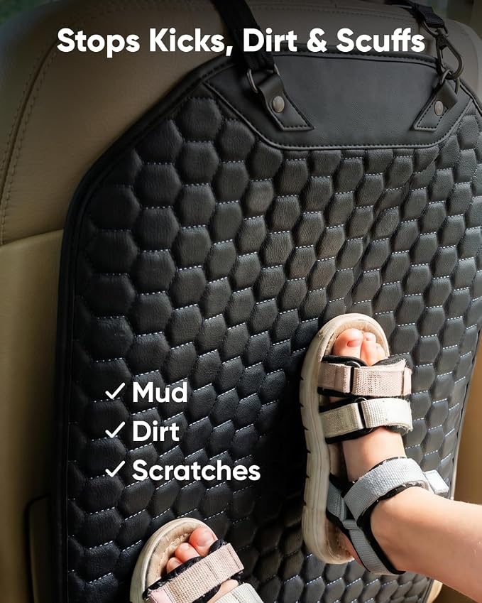 Owleys Kick Mat Back Seat Protector - Car Back Seat Cover for Kids Feet - Waterproof & Sturdy Protector for Upholstery from Dirt, Mud, Scratches and Stain (Black)