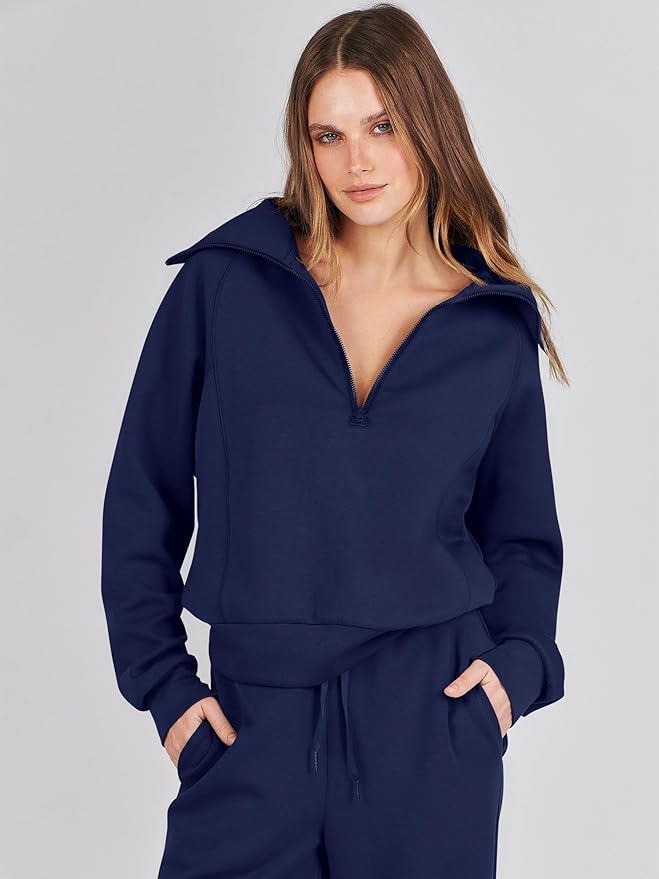 ANRABESS Women’s 2 Piece Outfits Half Zip Sweatshirt & Wide Leg Pants Airport Travel Lounge Matching Sets Sweatsuits Clothing