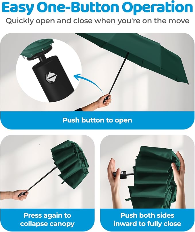 Rain-Mate Windproof Compact Umbrellas for Rain - Strong Reinforced Fiberglass Rib Design & Auto Open & Close - Portable Folding Travel Umbrella - Lightweight & Packable for Women & Men, Easy Collapse