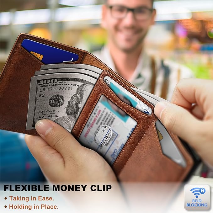 BULLIANT Men Wallet Leather Wallet Card Holders Money Clip for Men 10Cards-Magnetic Flip on Metal Case