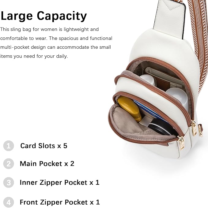 BOSTANTEN Sling Bag for Women Leather Crossbody Bags Fanny Pack Chest Bag for Travel