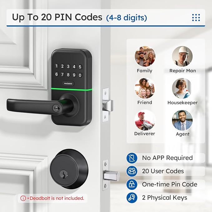 Smart Door Handle Lock with Keypad: Kucacci Keyless Entry Digital Knob for Front Door - Electronic Smart Lock with Keypad - Exterior Code Door Knob - Easy Installation