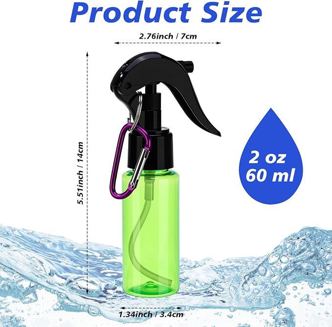 50 Pack 2 Oz Keychain Spray Bottles Refillable Portable Travel Size Plastic Sprayers for Hand Sanitizer, Cleaning, Gardening, Cooking, Holiday Travel Prep(10 Random Colors, Black Nozzle)
