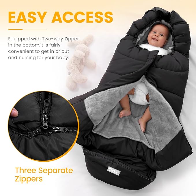 Orzbow Stroller Footmuff Universal - Weather-Proof Bunting Bag for Toddler, Warm Fleece Sleeping Bag for Cold Weather, Easily Attaches to Most Strollers, Baby Boys Girls Winter Essentials, Black