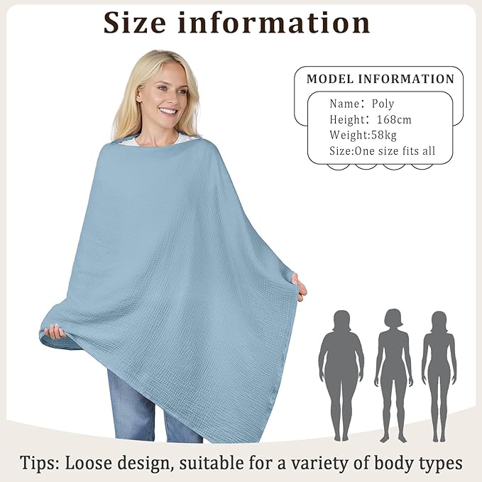 Muslin Nursing Cover Up for Breastfeeding, Soft & Breathable Cotton Breast Feeding Cover for Women, Full Privacy Breastfeeding Cover - Newborn Baby Essential, Light Blue