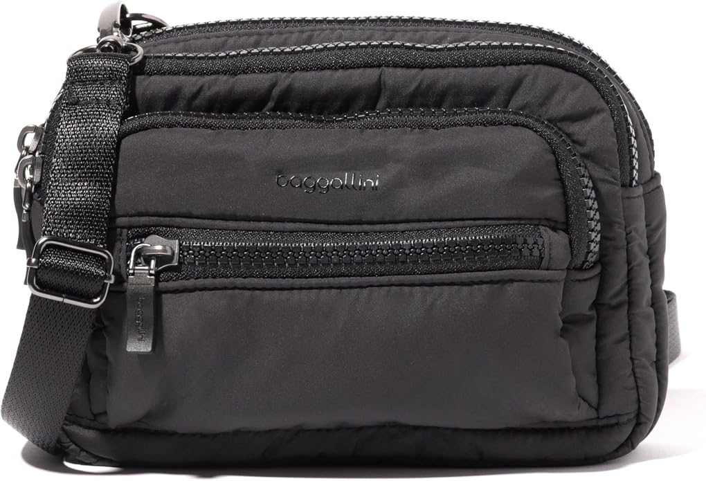 Baggallini Triple Zip Small Crossbody Bag for Women - Lightweight Convertible Fanny Pack Belt Bag