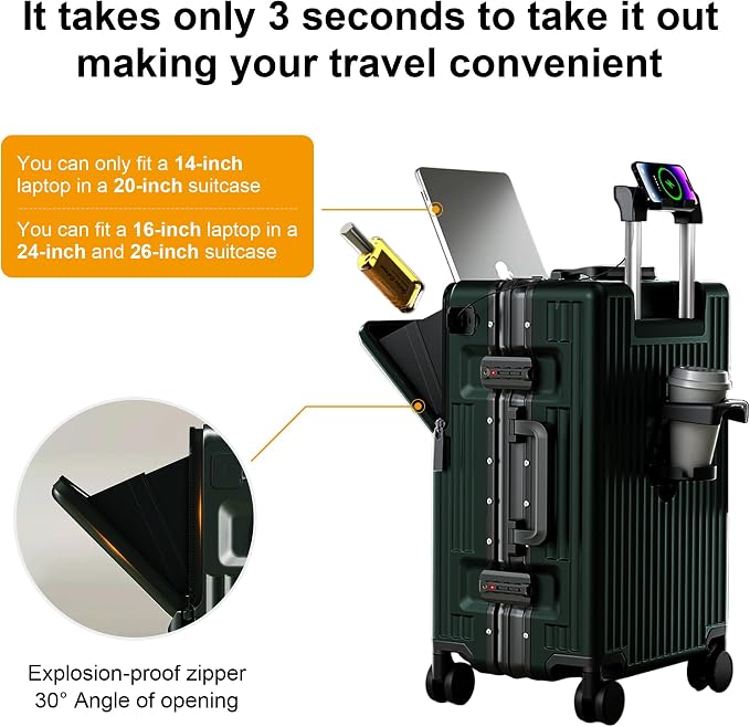 Carry on suitcase Zipperless Luggage,Polycarbonate Aluminum Hard Shell, Expandable Carry-On Suitcase with Spinner Wheels, 26 Inch Cabin