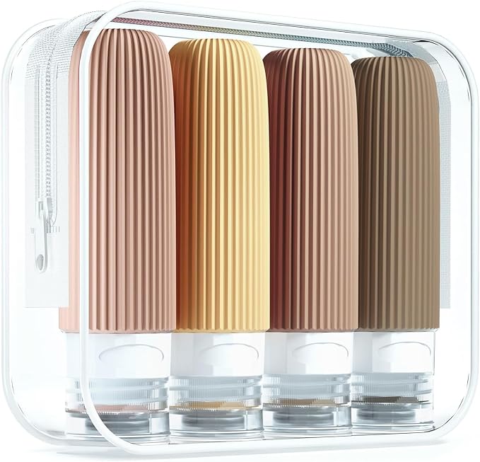Travel Bottles for Toiletries, Tsa Approved 90ml Portable Travel Bottles, BPA Free Leak Proof Squeezable Silicone Travel Size Containers (Apricot)