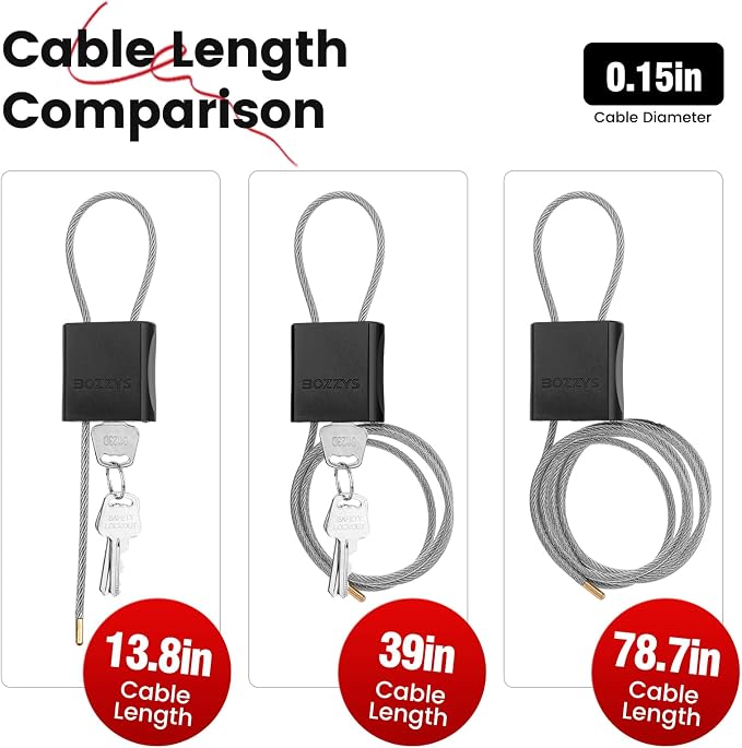 Cable Locks 3-Pack | Keyed Alike Adjustable Cable Lock｜(1.15ft,3.28ft,6.56ft)/Set with 6 Same Keys for Bikes, Gate, Lockers, Gun & Outdoor Gear | Weatherproof & Black