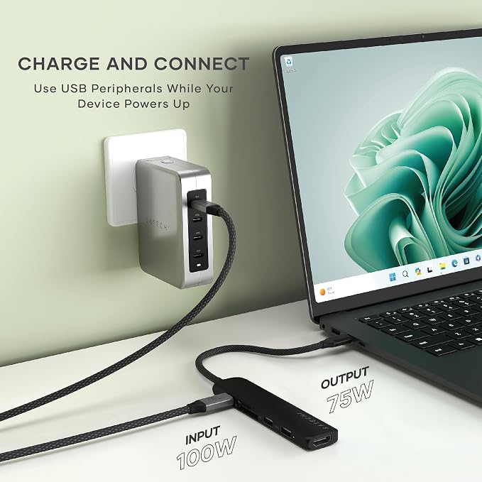 Satechi 6 in 1 USB C Hub Multiport Adapter with HDMI 4K@60Hz, 100W PD Charging, 2X USB-A Data Ports, Micro/SD Card Readers for MacBook Air/Pro/Neo, iPad Air/Pro, Windows – Black