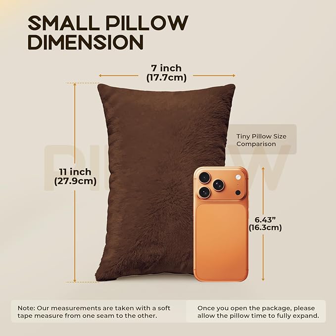2 Pack Tiny Travel Pillows, 7"x11" Memory Foam Mini Neck Pillow for Travel and Airplane, Soft Machine Washable Small Pillows for Neck, Knee, Lumbar Support, Small Cushionfor Pet, Dogs (Brown)