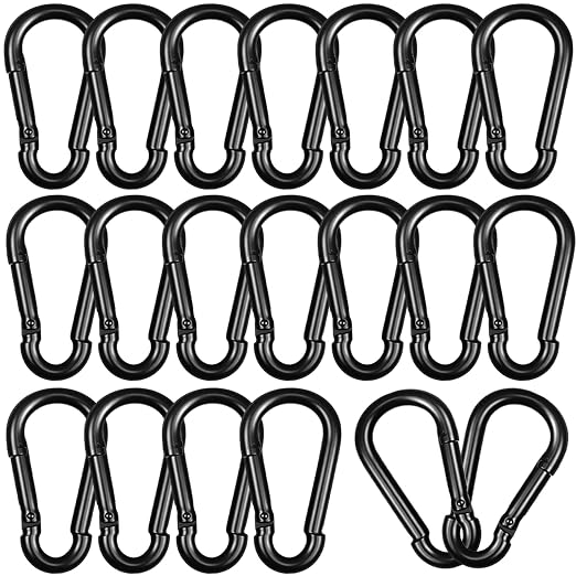 20PCS M8 Heavy Duty Carabiner Clip, 3Inch Snap Hook Quick Link Small Carabiner Clips,Spring Link Buckle for Fishing Camping Hammock Dog Leashes-550LBS Holding Capacity (Black)