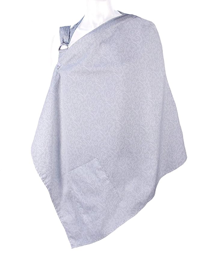 Nursing Cover Apron for Breastfeeding Privacy Soft with Rigid Neckline Adjustable Strap Cotton with Travel Bag in Grey Swirls
