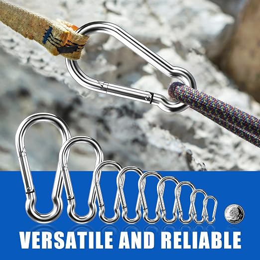 Carabiner Clip Hooks, 100pcs 3.15 inch Carabiners Heavy Duty, 304 Stainless Steel Spring Snap Hook Fits Camping Hiking, Metal Clips for Rope Chain Keys Rings