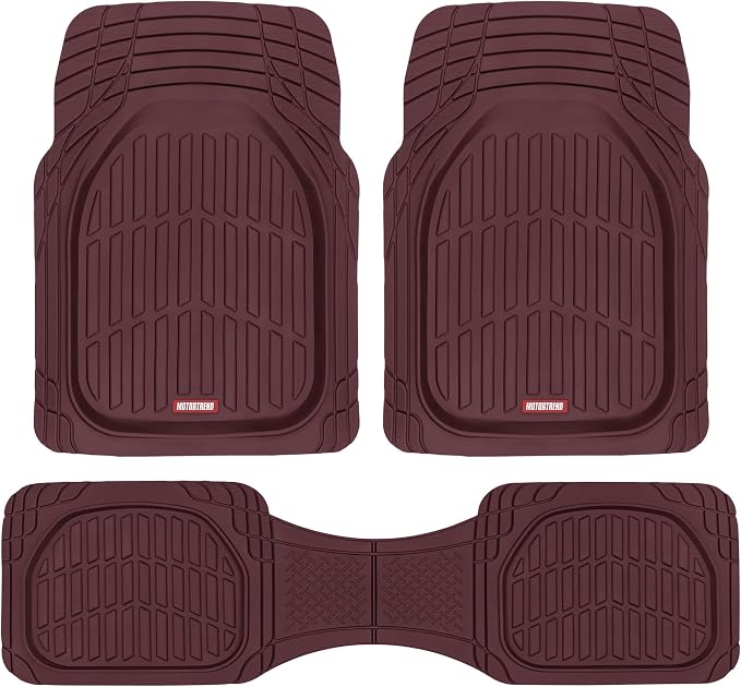 Motor Trend FlexTough Floor Mats for Cars, Burgundy Deep Dish All-Weather Car Mats, Waterproof Trim-To Fit Automotive Cars Trucks SUV, Universal Liner Accessories