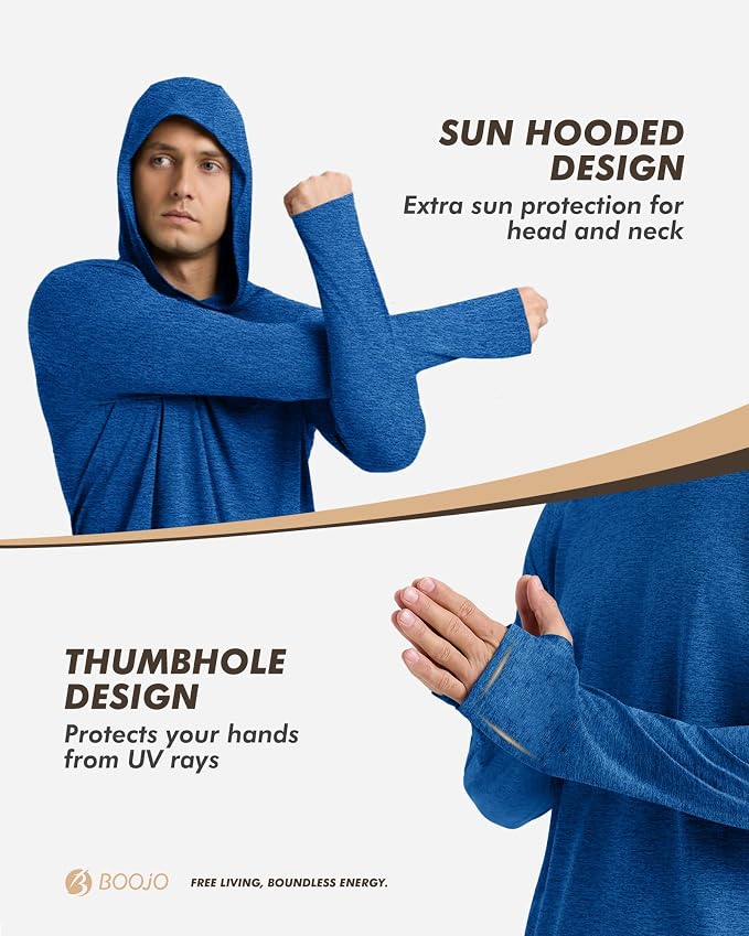 BOOJO 4 Pack Sun Hoodie for Men - UV UPF 50+ Fishing Shirts Long Sleeve Lightweight Tops for Athletic Running Gym Workout
