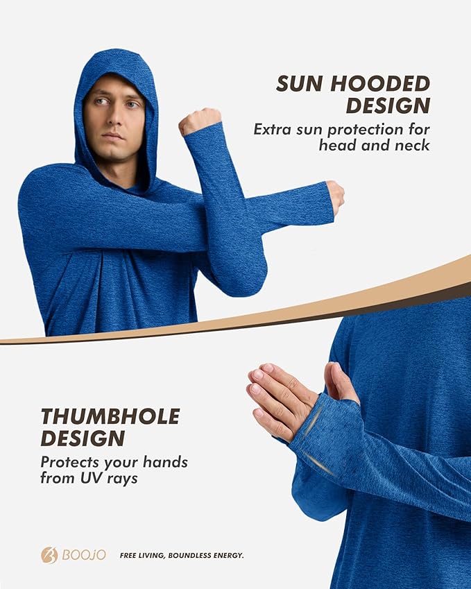 BOOJO 4 Pack Sun Hoodie for Men - UV UPF 50+ Fishing Shirts Long Sleeve Lightweight Tops for Athletic Running Gym Workout
