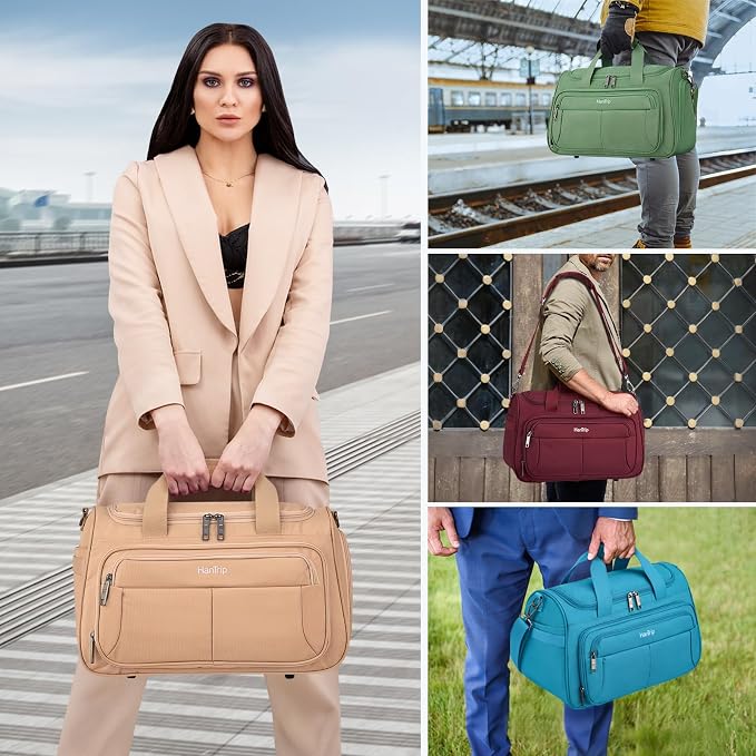 HanTrip Carry on Duffel Bag Foldable Duffle Bags for Travel, Under Seat Personal Item Bags for Airplanes, Weekender Overnight Mens Travel Tote Bag for Women Small Softside Carry on Luggage (Burgundy)