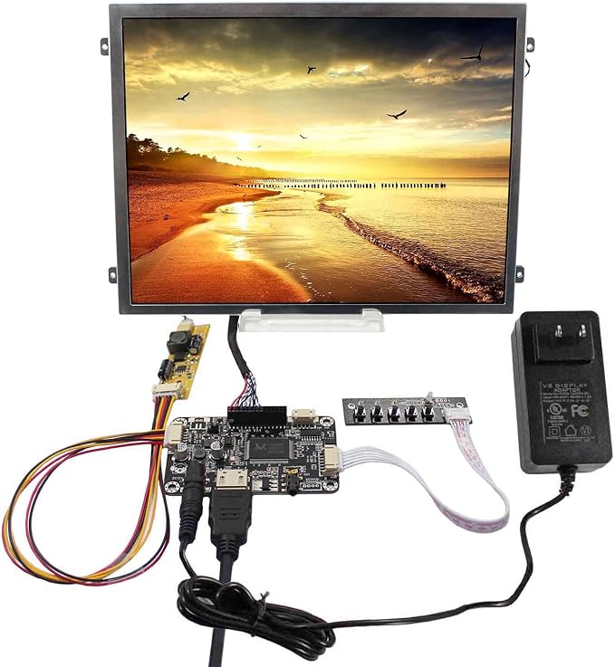 VSDISPLAY 10.4Inch IPS LCD 1024x768 Screen with Audio Controller Board & 12V DC 2A Power Adapter US Plug