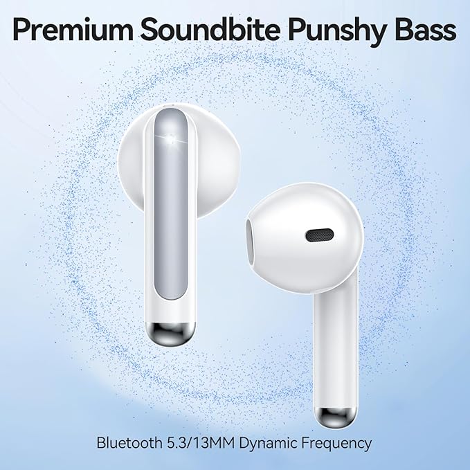 Wireless Earbuds, Bluetooth 5.4 Headphones HiFi Stereo with 4 HD Mic, 50H Playtime Bluetooth Earbuds with Dual LED Display, IPX7 Waterproof Wireless Earphones, Touch Control Ear Buds,USB-C,White