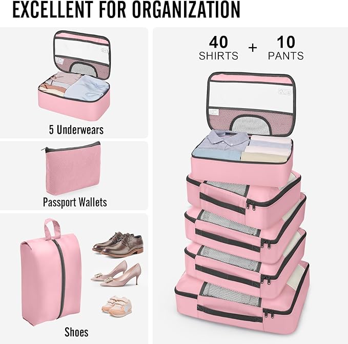Veken 10 Set Packing Cubes for Travel Essentials, Suitcase Organizer Bags in 4 Sizes, Carry-On Luggage Accessories with Large Laundry Bag & Passport Holder, Must-Have for Airplane, Road Trip & Camping