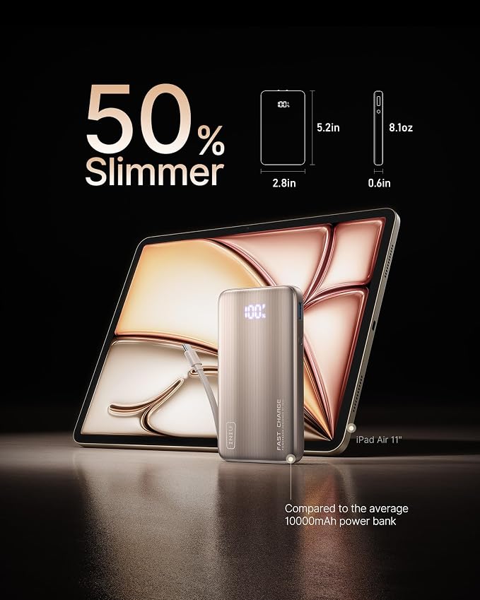 INIU Portable Charger, Ultra Slim 45W Fast Charging Power Bank with Built-in AC Wall Plug, 10000mAh GaN 3-in-1 Battery Pack for Flight-Safe Travel, for iPhone 17 16, Samsung S26, iPad etc, Champagne