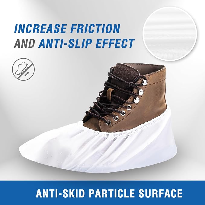 ProtectX White Disposable Shoe & Boot Covers, XL Extra Large, 100-pack (50 pairs), Waterproof, Slip Resistant, Durable CPE Plastic, Fits up to Men's 14 US Size and All Women's US Size Shoes