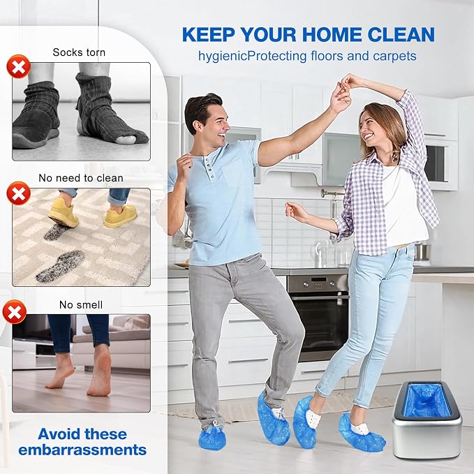 Shoe Cover Dispenser Containing 200pcs Shoe Covers Disposable Non Slip High Quality Automatic Shoe Cover Machine with Disposable Shoe Covers for Indoors for Most Occasion and Shoes Size