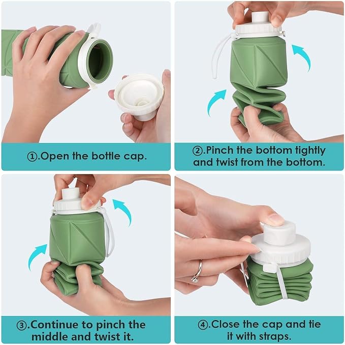 Folding Silicone Water Bottle | Collapsible Travel Water Bottle for Gym, Office, School, Cycling, Hiking & Outdoor Sports | Leak-Proof, Portable Bottle | 600 Ml (Green)