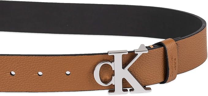 Calvin Klein Men’s CK Monogram Cut Out Buckle Belt – Casual Belt for Jeans & Everyday Wear