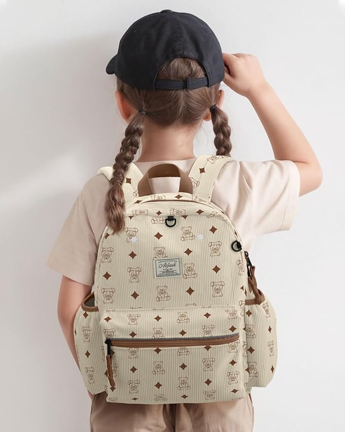 atgark Corduroy Toddler Backpack for Boys 2-5: Preschool Backpack for Boys Girls - Cute Kids Backpack for Boys 13.5" H Fit Folder