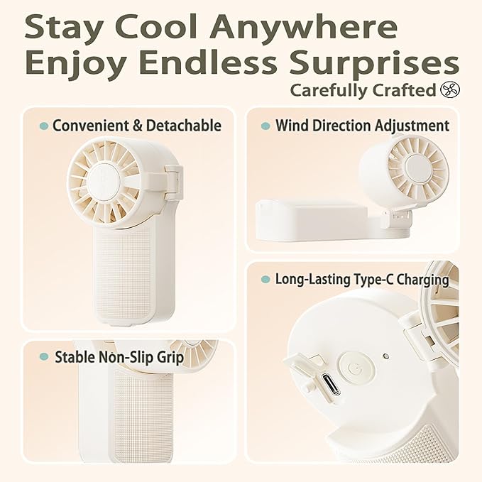 CRILEAL 2-in-1 Water Bottle with Foldable Fan, 690ml Portable Cooling Cup with Straw, 3-Speed USB-C Rechargeable Built-In Fan Bottle for Travel, Hiking, Beach and Summer Outdoor Use, White