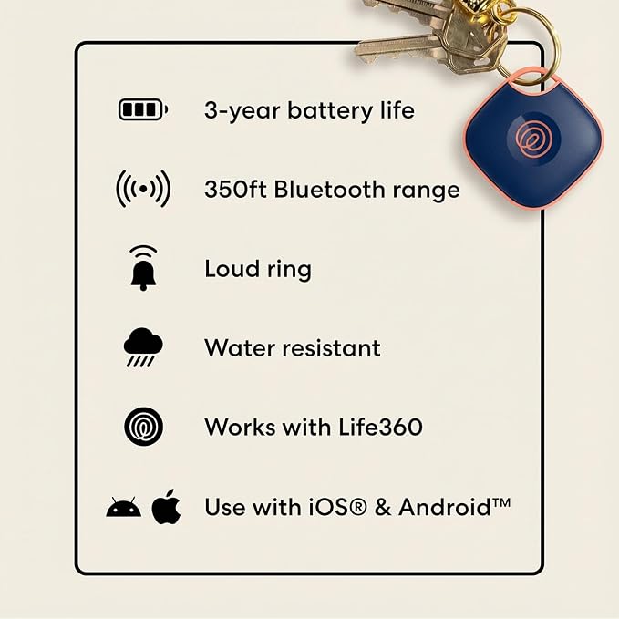 Tile by Life360 Mate - Bluetooth Tracker, Keys Finder and Item Locator for Keys, Bags and More. Phone Finder. Both iOS and Android Compatible. 4-Pack (Colors)