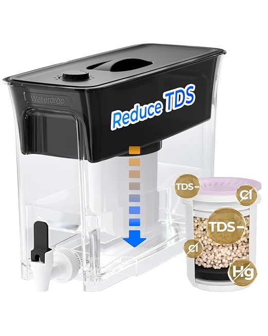 Waterdrop WFD-03L Water Filter Dispenser, TDS Reduction, 6-Stage Advanced Filtration, 35-Cup Large Capacity with 1 Filter, Reduce Chlorine, PFOA/PFOS and More for Healthier, Black