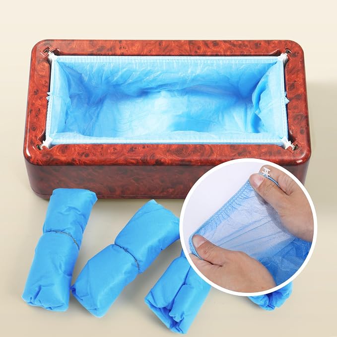 LYSHIYI Shoe Cover Dispenser with 100pcs Shoe Covers Disposable Non Slip, Woodgrain Red Automatic Shoe Cover Dispenser Fits Men's Size Up to 11,Durable Shoe Cover Machine for Indoor