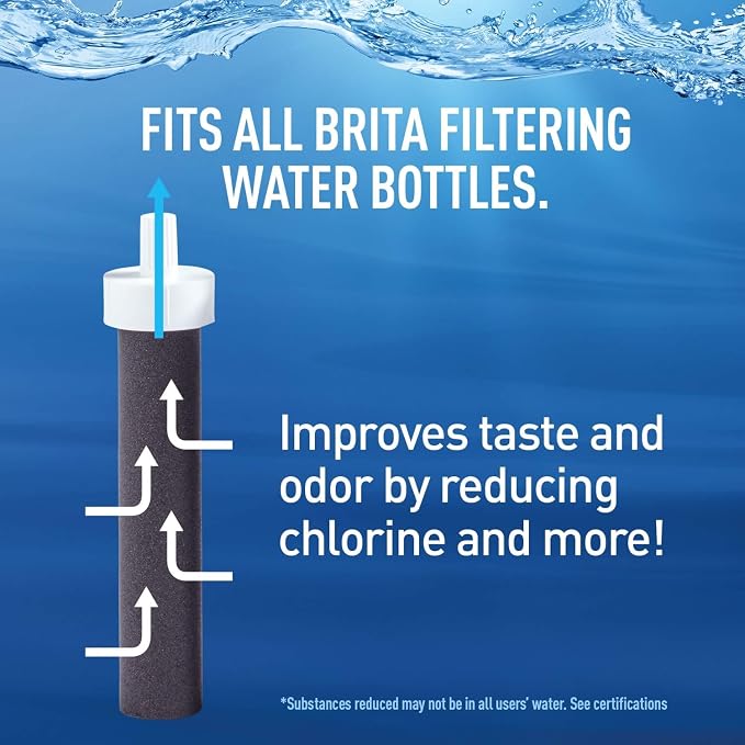 Brita Insulated Filtered Water Bottle with Straw (26 Ounce) and Water Filter Replacements