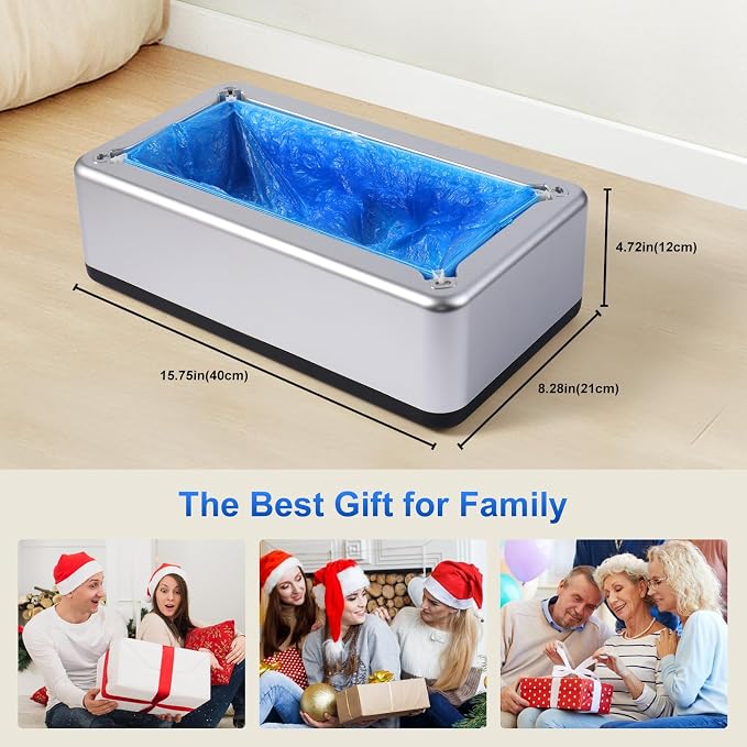 Shoe Covers Dispenser with 200pcs Shoe Cover Disposable Non Slip, User-Friendly and Reliable Shoe Cover Machine, Fits Size Up to 11 US Men, Widely Applicable in Indoor(Silver)