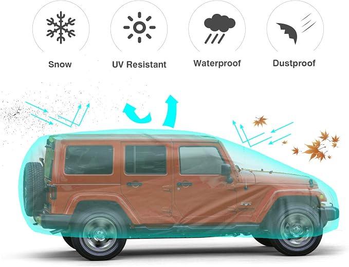 Leader Accessories Xtreme Guard Car Cover Waterproof Compatible for Jeep Wrangler 4 Door Car Cover CJ,YJ, TJ,&JK