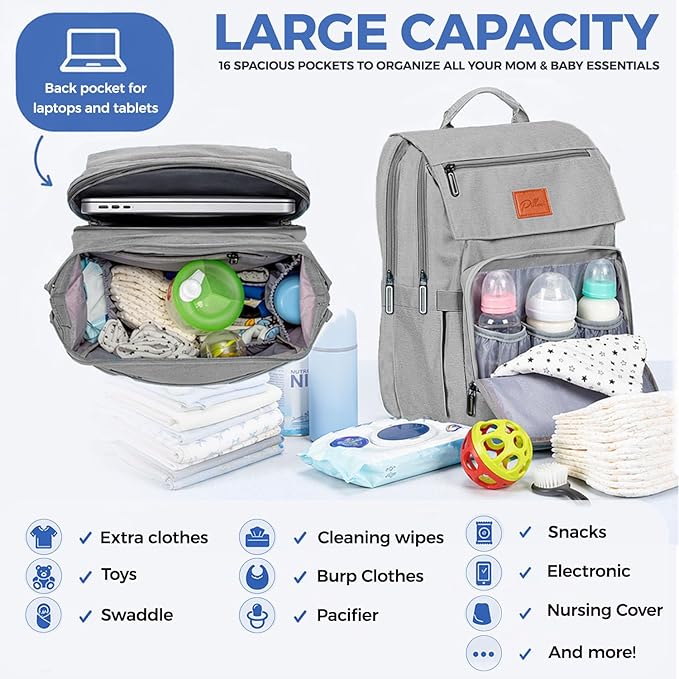 Baby Diaper Bag Backpack - Baby Bags for Boys & Girls, Large Waterproof Diaper Backpack - Baby Shower Gifts & Registry Must Haves - Travel Diaper Bags with Changing Pad & Back Zipper - Baby Boy Stuff