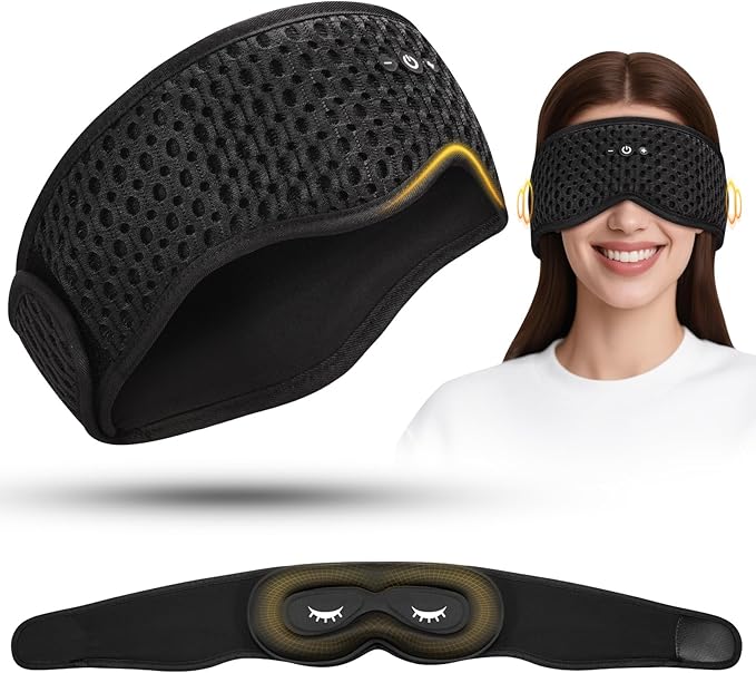 Bluetooth Sleep Mask Sleep Headphones Integrated Adjustable Size Eye Mask | Stereo Speakers, Detachable & Washable 3D Contoured Eye Mask, Perfect for Men/Women/Teens Sleeping Gifts