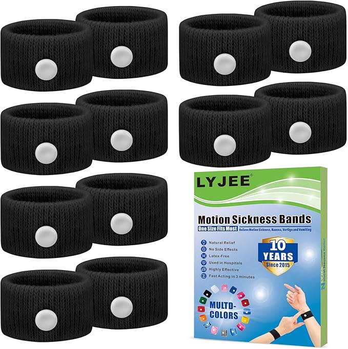 LYJEE Motion Sickness Bracelets for Adults and Kids: Motion Sickness Bands Nausea Relief for Pregnant Women - Natural Acupressure Anti Nausea Wristband Relief for Car Cruise Air Travel Sickness