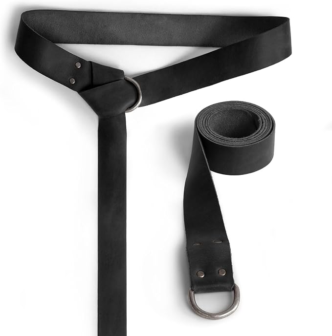 Hide & Play, Leather Medieval Belt with Half Ring Closure, Renaissance Style, Adjustable Strap for Viking Cosplay, Handmade
