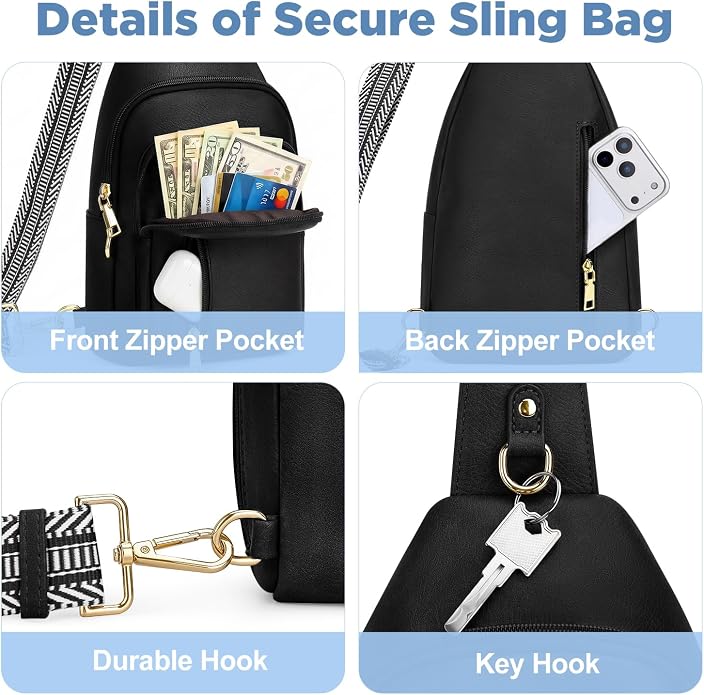 Anti Theft Crossbody Bags for Women RFID Sling Bag, Vegan Leather Cross Body Travel Purse for Women Men